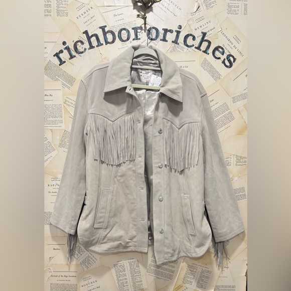 Free People Fringe Out Suede Jacket We The Free Pockets Oversized Dove Ivory - Picture 3 of 4